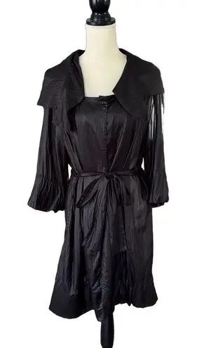 Poleci Jacket Coat Size 12 Black Trench Draped Crinkled Wide Collar Modern Chic