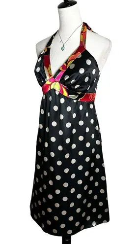 NWT OC by Oleg Cassini 100% Silk Polka Dot Halter Dress 10 Retro Glam Y2K Pinup Black