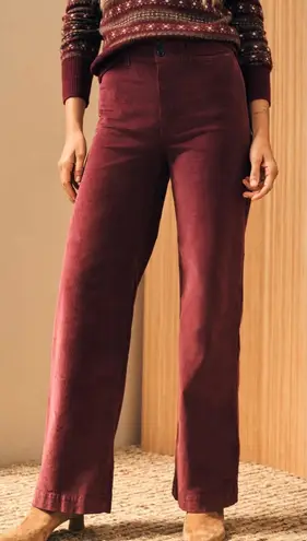 Faherty Women's Stretch Cord Wide Leg Pant Burgundy Corduroy Size 26 Boho - Image 1