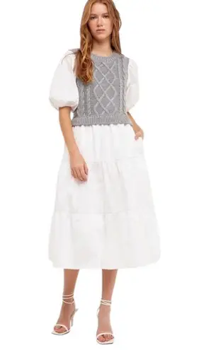 English Factory Mixed Media Cable Knit Down Midi Dress Size Small