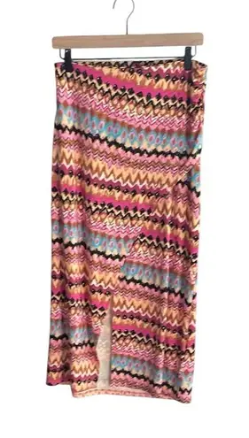 BODEN Side Split Jersey Midi Skirt Multi Textured Ikat Pink Size 8