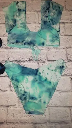 Decree 𝅺NWT  Green & Blue 2 Piece Cheeky Swimsuit Size XS