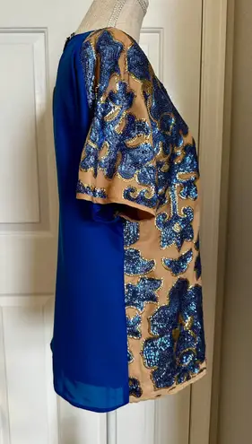 Neiman Marcus Tracy Reese New York Women Sequin Blouse Blue Tan Sz M Brand New