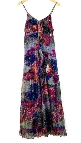 Daisy Bila Women’s Tiered Maxi Dress Flower  Lace Lightweight Chiffon Large