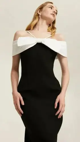 Rebecca Vallance Hepburn Bow Midi Dress Black US 4