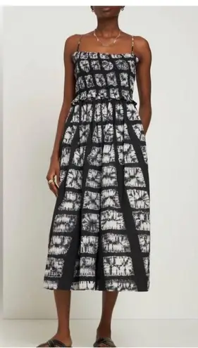 Ulla Johnson Akshara Dress Paragon Size 2 Tie Die Midi Dress Black White Smocked