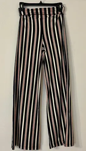 Hot Kiss Striped Pants Red, Black + Cream sz small roll over waist straight leg