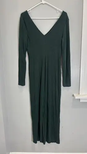 Marine layer Lexi Long Sleeve V-Neck Dress Ribbed Maxi Medium Green Gables