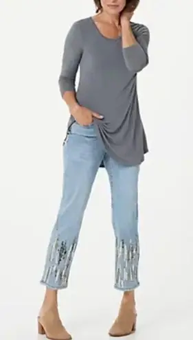 LOGO By Lori Goldstein LOGO Grey Smoke Regular Straight-Leg Boyfriend Jeans, Plus Size 28 New w/Tag