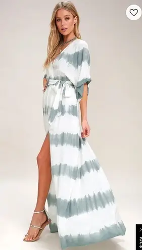 Lulu’s La Concha Dusty Sage Tie Dye Wrap Maxi Dress New Green Size XS