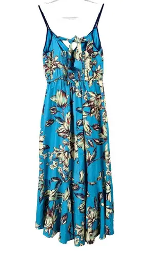 Band of the Free Blue Floral Strappy Ruffle Midi Dress Size XS Slit Skirt