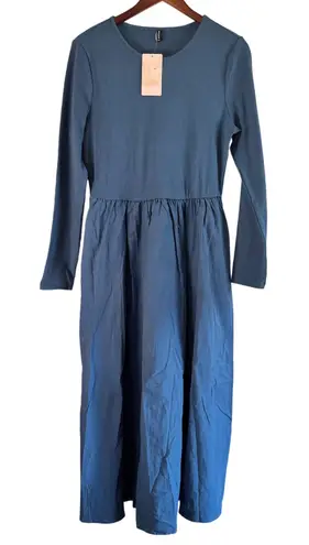 Fashion Ribbed Knit Midi Dress Long Sleeve Casual Everyday Dress Large Blue