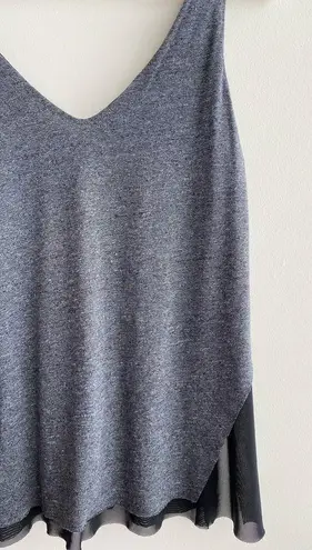 Papaya  Grey and Black Flowy Tank Top, Mesh V-Neck Tank Top, Size Medium