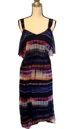 Black Rainn Maxi Dress Dark Watercolor Stripe Long Size Medium M Wedding Guest