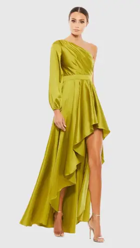 Mac Duggal Green High Low One Shoulder Gown