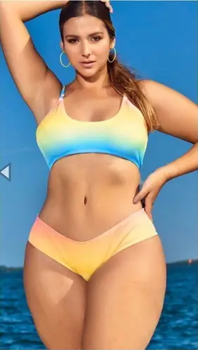 NWT Mapale Dreamy Pastel Ribbed Bikini Swimwear Miami Sunset Ombre Size 1X/2X Yellow - Image 1