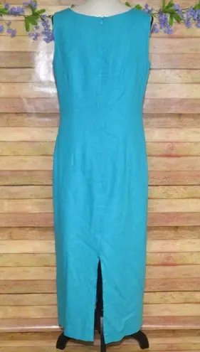 Vintage Miss Dorby Jacket & Maxi Dress Size 12 Linen Blend Embroidered Beaded Blue