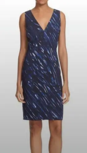 Milly Blue and Black Brushstroke Sleeveless V-Neck Sheath Dress Size 6