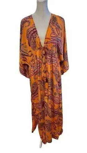 Raga Women's Paisley Swimsuit Cover Small Burnt Orange Boho Long Casual