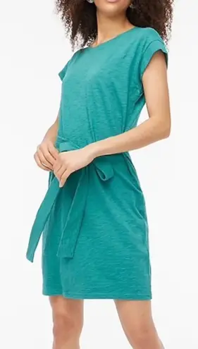 J. Crew Casual Cotton Short Sleeve Tie Waist Tshirt Dress Marled Teal Green M Green Size M