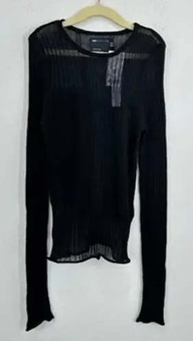 ASOS Design Womens Top US 2 UK 6 Black Long Sleeve Ribbed Sheer See Through NWT