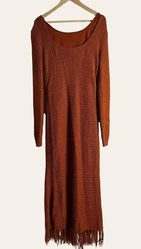 Pamela Love Orange Fringe Long Sleeve Knit Sweater Midi Dress Size XL