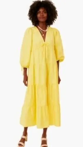 Tuckernuck NWT Hyacinth House Mila in Yellow V-neck Cotton Tiered Midi Dress XS