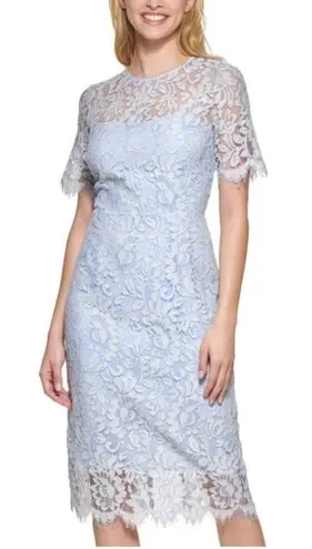 Eliza J ✨. Delicate Allover Lace Light/ Dusty blue Midi Sz 12 Dress✨