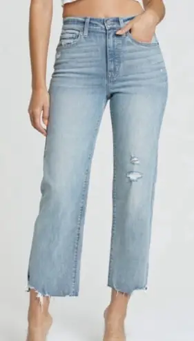 Eunina Dawn Distressed Frayed Hem High Rise Wide Leg Crop, Sz 1 - Image 1