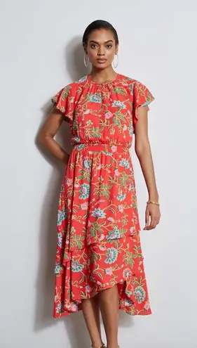 T Tahari Flutter Sleeve Ruffled Sundress