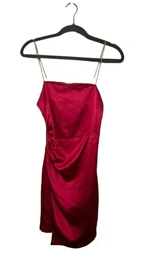 ZARA NWT  Effect Satin Hot Pink Mini Cocktail Dress With Jewel Straps SZ Small