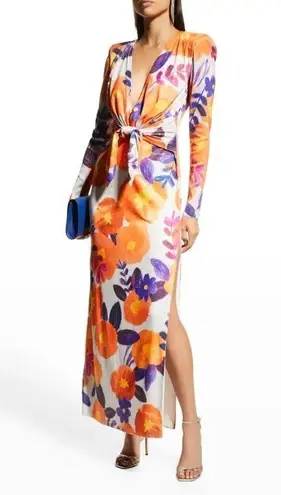 Raisa Vanessa V Neck Midi Sequin Dress in Orange Floral 36 2