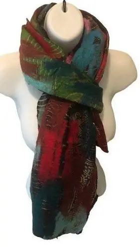 Nepal Artsy Colorful Felted Merino Wool Silk Long Scarf 74X12 Winter Multiple