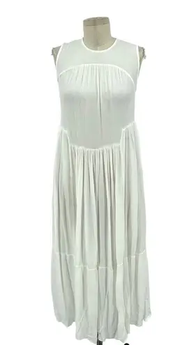 Vince  Shirred Sleeveless Tiered Midi Long Dress in Off White Size XS