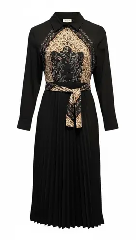 Sandro Stenia Mixed Media Dress Size 6 EU 38 EUC Pleated Scarf Print