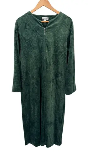Miss Elaine Full Zip Gown Robe Womens Small Green Fleece Polyester Pockets
