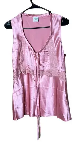 Garnet Hill Tunic 100%Silk Lace Trim Sleeveless V-Neck Pink Top Size 12