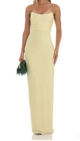 Lucy in the Sky  strapless yellow maxi dress