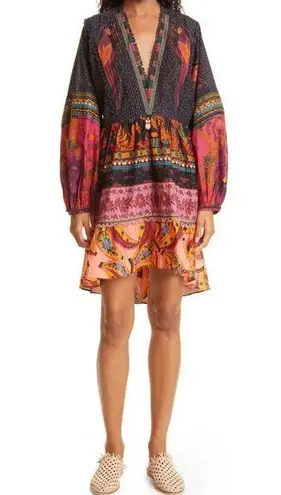 Farm Rio Mix Patchwork Long-sleeve Minidress