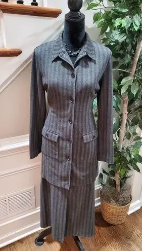 New York & Co. Women Gray Polyester Long Sleeve Jacket & Long Skirt 2 Piece Suit L