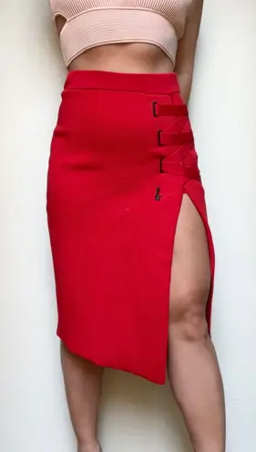 Jonathan Simkhai grommet jacquard red high waist lace-up midi skirt size S small