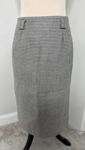 Vintage 80s/90s 100% Wool Gray Classic Houndstooth Plaid Pencil Skirt 10 Holiday