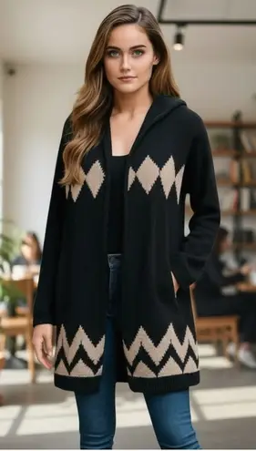 Project Women’s Open Front Cardigan With Hood. Navy, Off