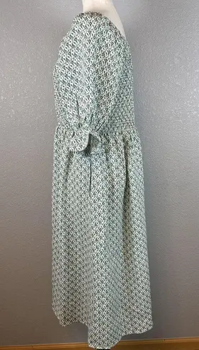 Love Olive Co Tuscany Midi Peasant Smocked Dress XXL Floral Puff Sleeve Pockets Green