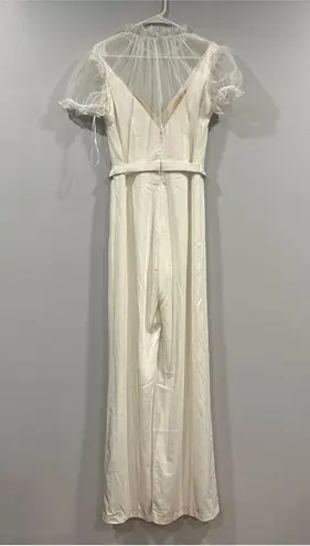 Mac Duggal 26621 Illusion Belted Jumpsuit in White 8