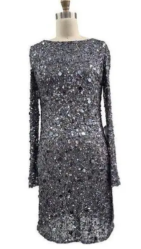 Aidan Mattox NWT Silver Fully Sequined Party Dress Long Sleeve Mini Dress Sz 4