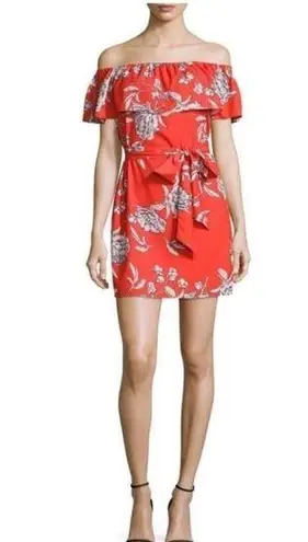 Yumi Kim RED CARNATION MARQUEE RUFFLE OFF SHOULDER TUNIC DRESS L