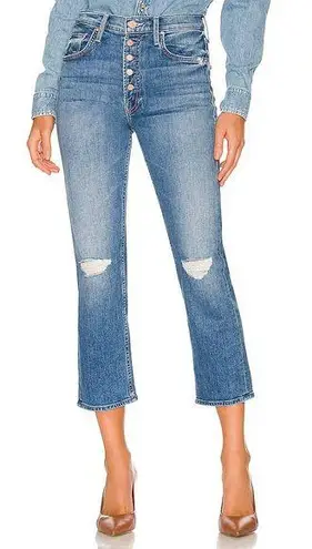 MOTHER Denim  The Pixie Tomcat Crop Not Cut & Pasted Jeans Distressed Button Fly