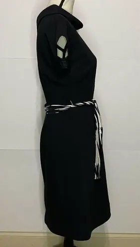 Eliza J Sz 4 Black Solid Collared Sash Tie Dress Cap Sleeve Back Zip EUC