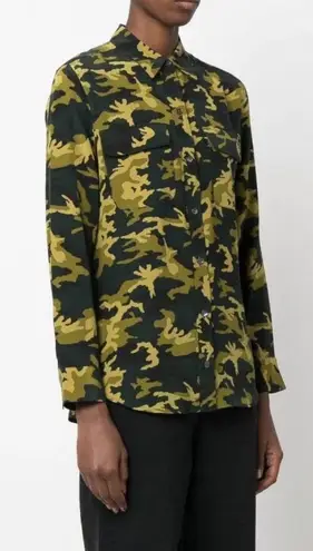 Equipment Scarab Camo Green Multi Slim Signature Silk Shirt
